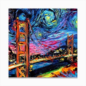Golden Gate Bridge Starry Night Vincent Van Gogh Canvas Print