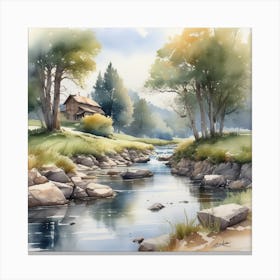 Watercolor Of A Stream Canvas Print