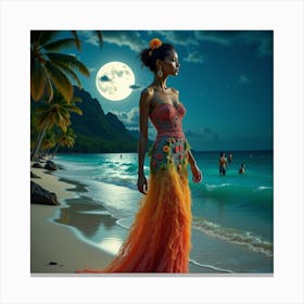 Moonlight On The Beach 1 Canvas Print