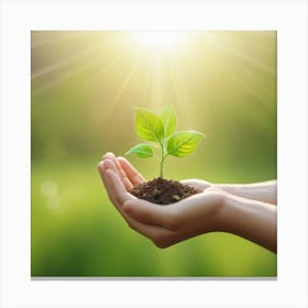 Hand Holding Young Plant With Sunlight Concept Eco Earth Day 2 Canvas Print