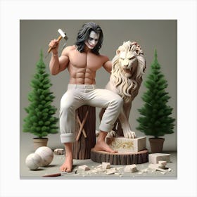 Lion And The Clown, The Joker With A Lion Canvas Print