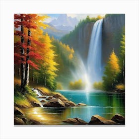 Waterfall In Autumn 16 Canvas Print