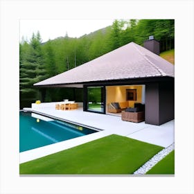 Modern House With Swimming Pool Canvas Print