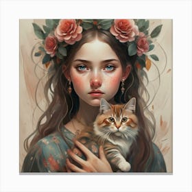 Women And Cat Photo Painting Poster Typograp(1) Canvas Print