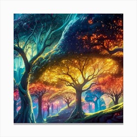 A captivating scene of trees that appear to be alive, with twinkling lights and vibrant 12 Canvas Print