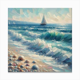 Sailboat On The Beach, Acrylic Painting Style 6 Canvas Print