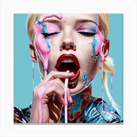 Girl With Lipstick On Her Face Canvas Print