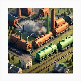Cats Isometric Digital Art Smog Pollution Toxic Waste Chimneys And Railroads 3 D Render Octa Canvas Print