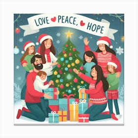 Christmas Family With Gifts Canvas Print