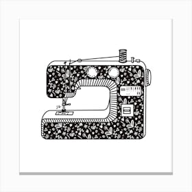 Floral Sewing Machine Black and White 1 Canvas Print