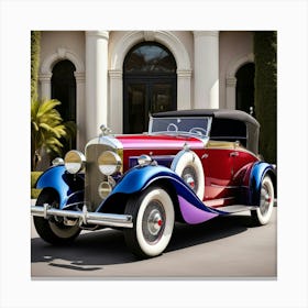 Vintage Car In Front Of Mansion Canvas Print