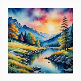 The Glowing Vein of the Majestic Mountains Sunset In The Mountains Canvas Print