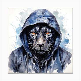 Watercolour Cartoon Panther In A Hoodie 2 Canvas Print
