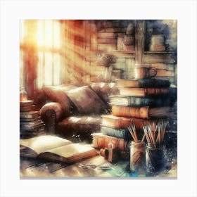 Watercolor Bookshelf Canvas Print