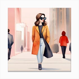 Illustration Of A Woman Walking Down The Street Canvas Print