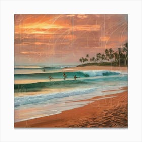 Surfers At Sunset 1 Canvas Print