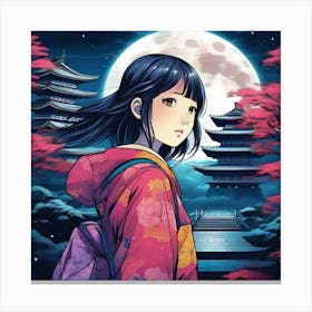 Asian Girl and the Moon Canvas Print