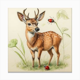 Deer With Ladybugs Canvas Print