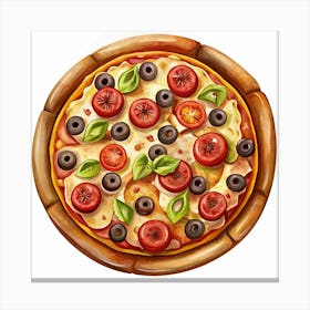 Pizza With Tomatoes, Olives, And Basil Canvas Print