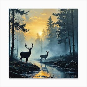 Deer In The Forest art print 3 Canvas Print