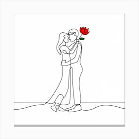 Couple Kissing With Red Rose Canvas Print