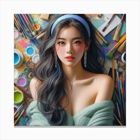 Asian Girl Painting Canvas Print