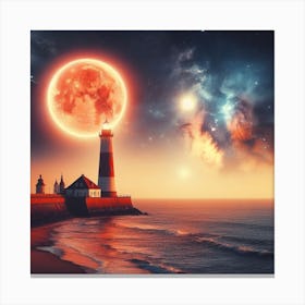 Full Moon Over Lighthouse Canvas Print