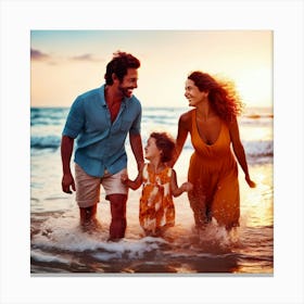 Happy Family At The Beach Canvas Print