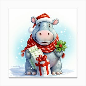Hippo Christmas Card Canvas Print