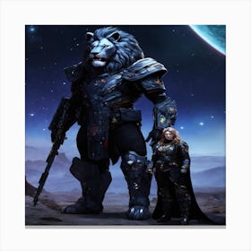 Lion And Woman In Space Canvas Print
