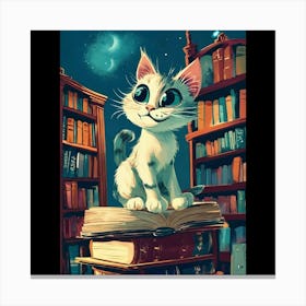 Cat Sitting On Books Canvas Print