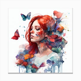 Watercolor Floral Red Hair Woman #2 Canvas Print