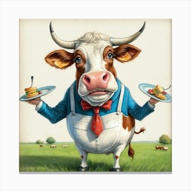 Cow Holding Plates Canvas Print