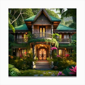 Tropical House In The Jungle Canvas Print