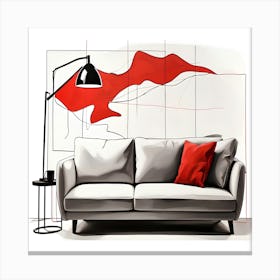 Modern Living Room Minimalist Abstract Sofa Art Red & Black Wall Decor Canvas Print