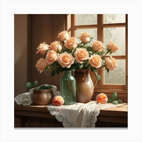 Peach Roses Canvas Print