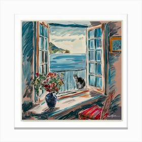 Open Window With Cat Matisse Style Amalfi Coast 9 Canvas Print