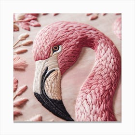 Flamingo Embroidery Canvas Print