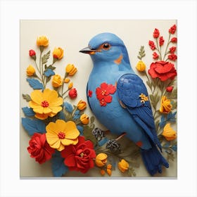 Blue Bird With Flowers Canvas Print