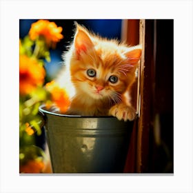 Beautiful kitten with flowers indoors
, Cute Kitten Canvas Print