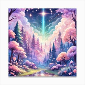 A Fantasy Forest With Twinkling Stars In Pastel Tone Square Composition 168 Canvas Print