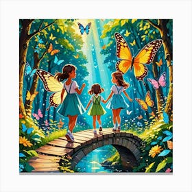 Three Girls In The Forest Canvas Print