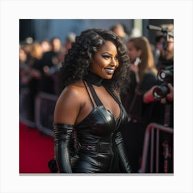 A Black Woman Voluptuous Sexy Wearing A Black Latex on the Red Carpet - Created by Midjourney Canvas Print