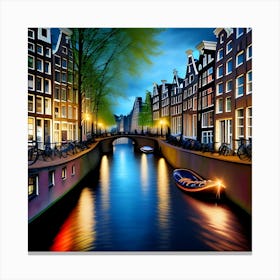 Amsterdam Canal At Night 1 Canvas Print