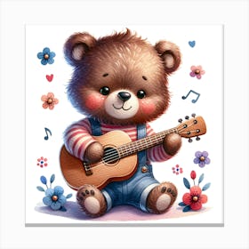 A playful baby bear strumming a guitar Canvas Print