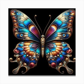 A Stunning and Colorful Digital Painting of a Jeweled Butterfly with Intricate Details and Vibrant Colors, Captivating the Eye with its Lifelike Beauty and Artistic Brilliance Canvas Print