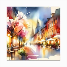 Watercolor Of A City Street Canvas Print