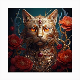 A Digital Painting of a Majestic Golden Cat Canvas Print