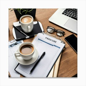 Desk With Coffee And Notebook 1 Canvas Print