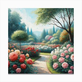 Roses In The Garden, Acrylic Style Painting 2 Canvas Print